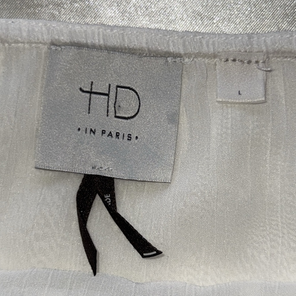 HD in Paris White Anthropologie Embroidery Lace Cami Top Cotton & Silk Ties LRG - Picture 8 of 13